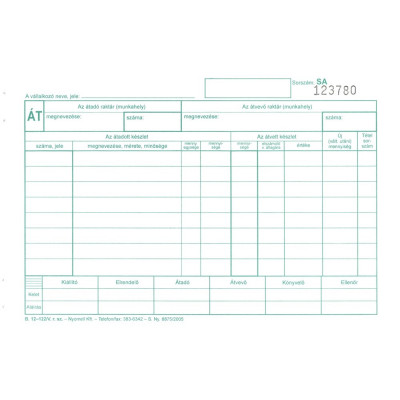 Készlet átadás átvételi bizonylat 8tételes 25x4 lapos tömb A/5 fekvő B.12-122