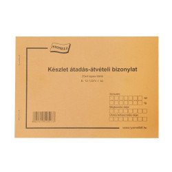 Készlet átadás átvételi bizonylat 8tételes 25x4 lapos tömb A/5 fekvő B.12-122 Nyilvántartás Bluering