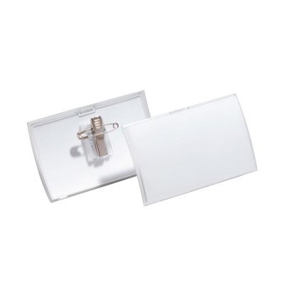 Névkitűző 90x54mm, kombi klippel, 25 db/csomag, Durable Click Fold áttetsző