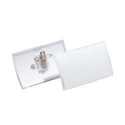 Névkitűző 90x54mm, kombi klippel, 25 db/csomag, Durable Click Fold áttetsző Névkitűző Durable