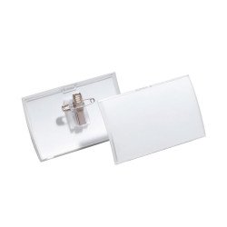 Névkitűző 90x54mm, kombi klippel, 25 db/csomag, Durable Click Fold áttetsző Névkitűző Durable