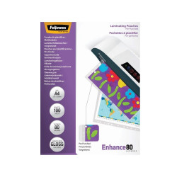 Lamináló fólia, A4, 80 mikron, lefűzhető, fényes, 100 db/csom Fellowes Kötészeti kellék Fellowes