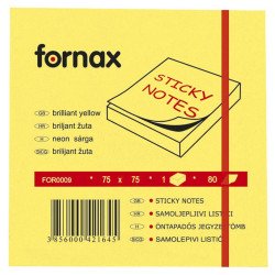 Jegyzettömb öntapadó, 75x75mm, 80lap, Fornax neon sárga Öntapadó jegyzettömb Fornax