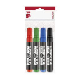 Alkoholos marker készlet, 3mm, kerek hegyű Ico 11XXL, 4 klf.szín Permanent marker Ico