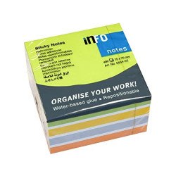 Jegyzettömb öntapadó, 75x75mm, 450lap, Info Notes intenzív zöld, sárga, lila, narancs Öntapadó jegyzettömb Info Notes