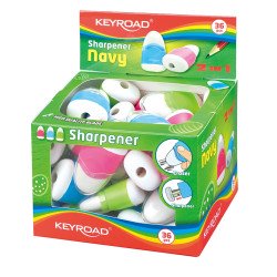 Hegyező 1 lyukú tartályos, radírral 36 db/display Keyroad Navy vegyes színek Hegyező Keyroad