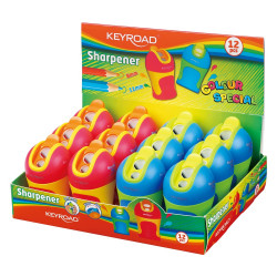 Hegyező 2 lyukú tartályos, fedeles, ceruzahegy gömbölyítő 12 db/display Keyroad Colour Special vegyes színek Hegyező Keyroad