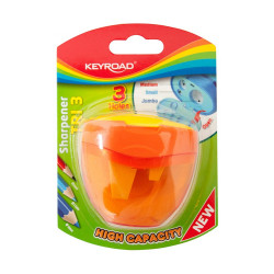 Hegyező 3 lyukú tartályos, fedeles Keyroad Tris vegyes színek Hegyező Keyroad