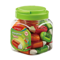 Hegyező, 1 lyukú, radírral, 24 db/display, Keyroad Twist, vegyes színek Hegyező Keyroad