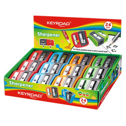 Hegyező, 2 lyukú, 24 db/display, Keyroad Dou-Power, vegyes színek Hegyező Keyroad