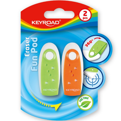 Radír, PVC mentes 2 db/bliszter Keyroad Fun Pod vegyes színek