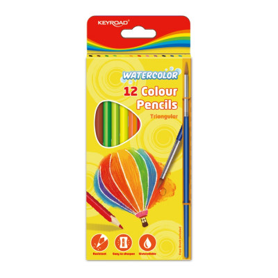 Színes ceruza készlet akvarell, háromszögletű ecsettel Keyroad Aqua Fun 12 klf. szín