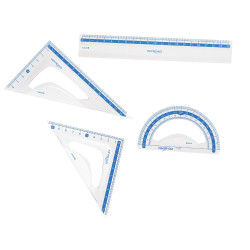 Vonalzókészlet, 20 cm, vonalzó, szögmérő, 45° és 60° háromszög vonalzók 4 db/bliszter Keyroad Vonalzó, szögmérő Keyroad