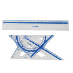 Vonalzókészlet, 20 cm, vonalzó, szögmérő, 45° és 60° háromszög vonalzók 4 db/bliszter Keyroad