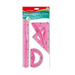 Vonalzókészlet, 30 cm, flexibilis vonalzó, szögmérő, 45° és 60° háromszög vonalzók 4 db/bliszter Keyroad vegyes színek Vonalzó, szögmérő Keyroad