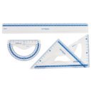 Vonalzókészlet, 30 cm, vonalzó, szögmérő, 45° és 60° háromszög vonalzók 4 db/bliszter Keyroad