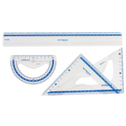 Vonalzókészlet, 30 cm, vonalzó, szögmérő, 45° és 60° háromszög vonalzók 4 db/bliszter Keyroad Vonalzó, szögmérő Keyroad