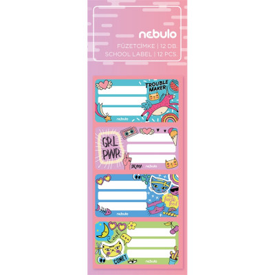 Füzetcímke 12db-os, Girl Power, vegyes minták, Nebulo