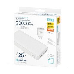 Powerbank szett 20000 mAh +20W PD töltő Platinet fehér Powerbank Platinet