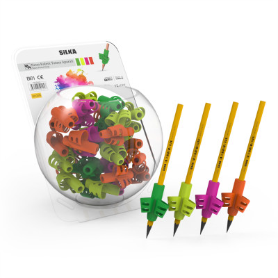 Ceruza markolat, fogássegítő, szilikon, neon, 72 db/display, Silka