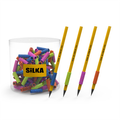 Ceruza markolat, spirál, szilikon, csillám, 72 db/display, Silka