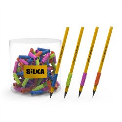 Ceruza markolat, spirál, szilikon, csillám, 72 db/display, Silka Ceruzafogó Silka