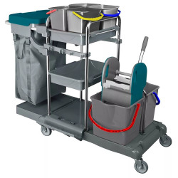 Takarítókocsi króm vázas 2 x 18 liter és 4 x 5 literes vödörrel KA405FK Takarító kocsi Uctem Plas