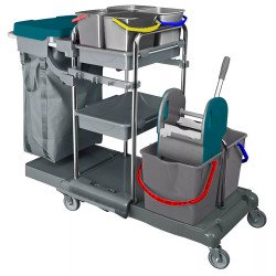 Takarítókocsi króm vázas 2 x 18 liter és 4 x 5 literes vödörrel KA405FK Takarító kocsi Uctem Plas