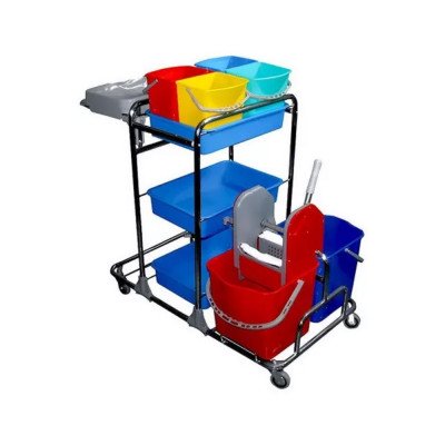 Takarítókocsi króm vázas 2 x 25 liter és 4 x 5 literes vödörrel KA915YK