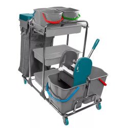 Takarítókocsi króm vázas 2 x 25 liter és 4 x 5 literes vödörrel KA915YK Takarító kocsi Uctem Plas