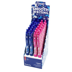 Golyóstoll nyomógombos 0,7mm Vinson Butterfly 520 vegyes test displ 24 db/display Golyóstoll Vinson