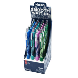 Golyóstoll nyomógombos 0,7mm Vinson Wood 108 vegyes test displ 24 db/display Golyóstoll Vinson