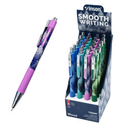 Golyóstoll nyomógombos 0,7mm Vinson Wood 108 vegyes test displ 24 db/display Golyóstoll Vinson