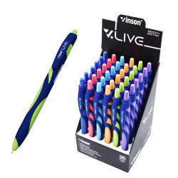 Golyóstoll nyomógombos gumírozott test Vinson Live F20 vegyes displ 36 db, írásszín kék Golyóstoll Vinson