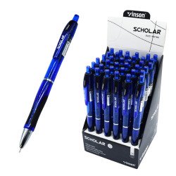 Golyóstoll nyomógombos Vinson V5 Scholar kék test gumírozott fogó 36 db-os displayben Golyóstoll Vinson