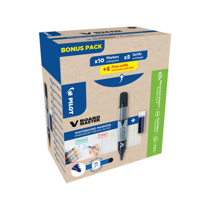 Táblamarker 2,3mm, kerek hegyű, utántölthető medium V-Board Master 10+10 Pilot fekete