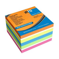 Jegyzettömb öntapadó, 75x75mm, 450lap, Info Notes intenzív narancs, sárga, kék, zöld, pink Öntapadó jegyzettömb Info Notes