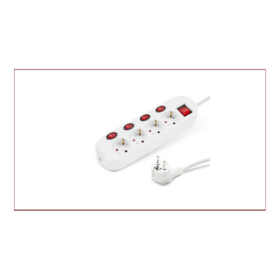 Elosztó négy csatlakozós 4+1 kapcsolós 1,5m kábellel asztali 16A max.