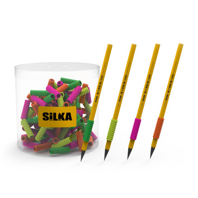 Ceruza markolat, spirál, szilikon, neon, 72 db/display, Silka