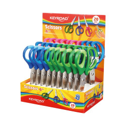 Olló, 15 cm, hegyes, 20 db/display, Keyroad Soft Grip, vegyes színek Ollók, kések Keyroad