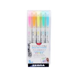 Ecsettoll készlet, kétvégű Zebra Mildliner Fluorescent, 5 különböző szín Permanent marker Zebra