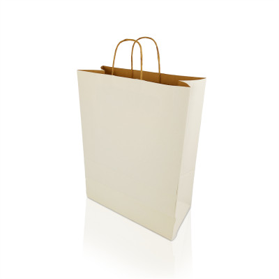 Sodrottfüles papírtáska 320x420mm 150mm talp L méret 200 db/doboz, fehér