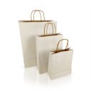 Sodrottfüles papírtáska 320x420mm 150mm talp L méret 200 db/doboz, fehér