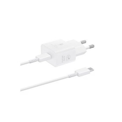 Töltő hálózati SAMSUNG Type-C aljzat (25W, GaN, PD gyorstöltő + Type-C kábel) fehér
