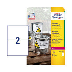 Etikett címke, 210 x148mm, időjárásálló poliészter 2 címke/ív 20 ív/doboz, Avery fehér Etikett - címke Avery