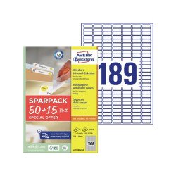 Etikett címke, 25,4x10mm, univerzális, 65 lap, 189 címke/lap Avery, fehér Etikett - címke Avery