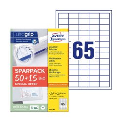 Etikett címke, 38x21,2mm, univerzális, 65 lap, 65 címke/lap Avery, fehér Etikett - címke Avery