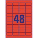 Etikett címke, 45,7 x21,2mm, univerzális visszaszedhető, 48 címke/ív, 20 ív/doboz, Avery piros