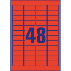 Etikett címke, 45,7 x21,2mm, univerzális visszaszedhető, 48 címke/ív, 20 ív/doboz, Avery piros