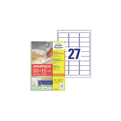 Etikett címke, 63,5x29,6mm, univerzális, 65 lap, 27 címke/lap Avery, fehér Etikett - címke Avery